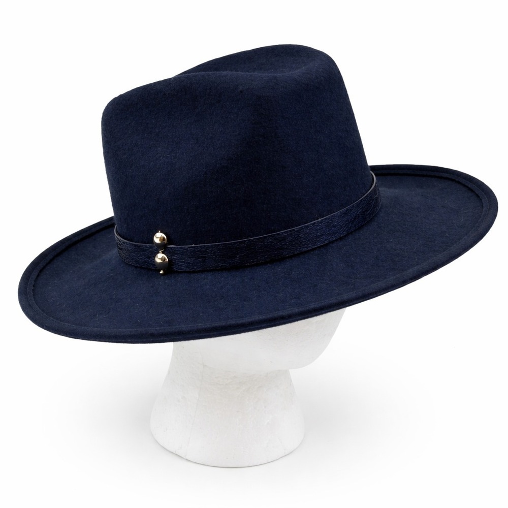 Vintage Womens Trilby Fedora‎ Style Hat One Size Black Wool Leather Hatband